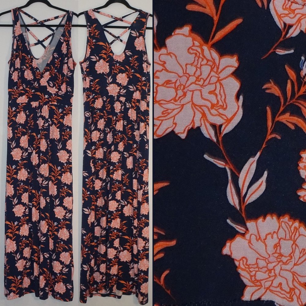 Floral Maxi with Back Strap Detail V-neck 1X